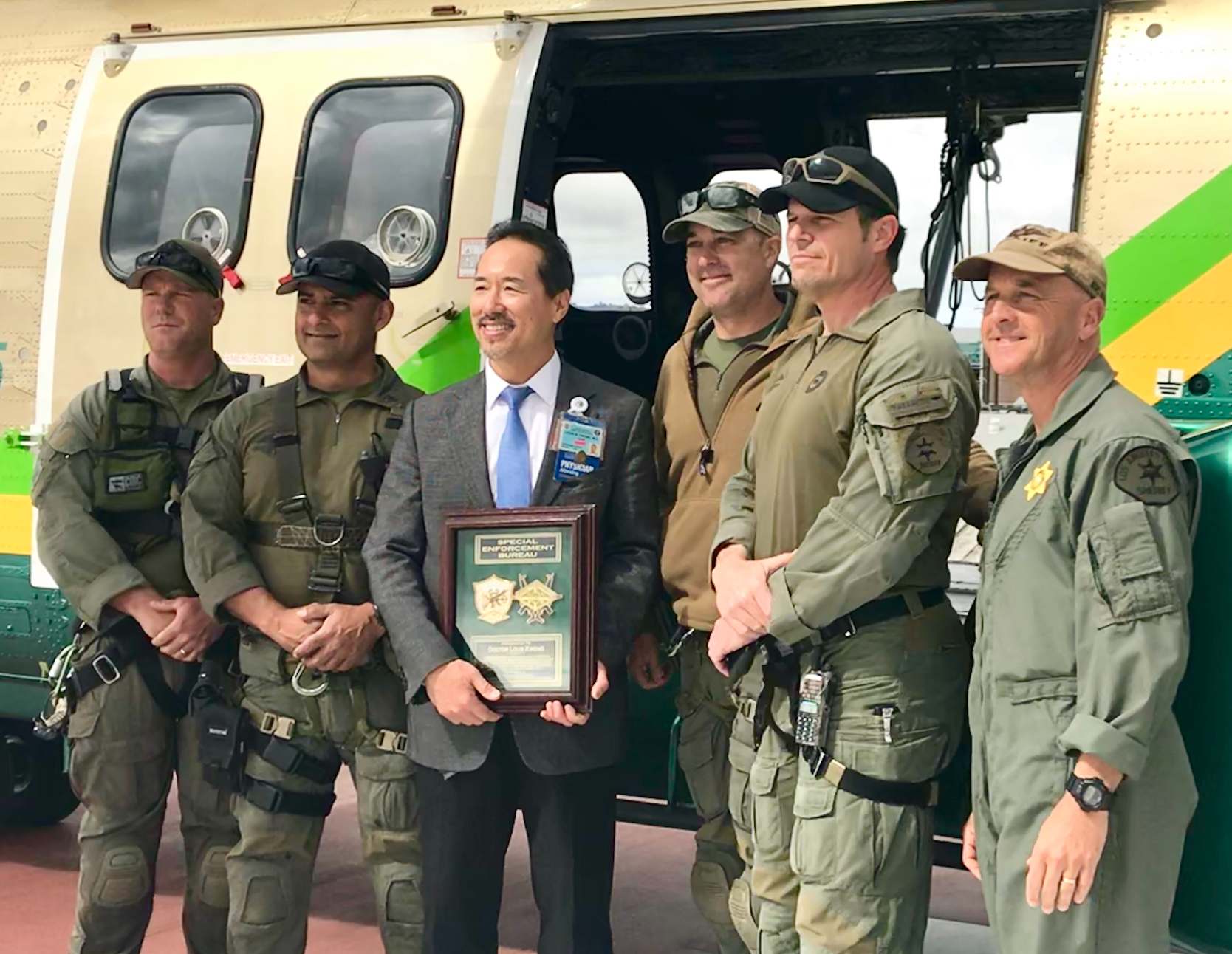 Louis Kwong MD was recognized by the Los Angeles County Sheriff’s Department for his contributions to tactical medicine